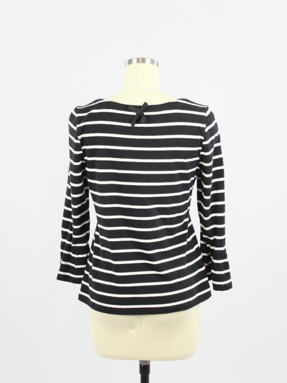 BROOME STREET KATE SPADE Black Striped Cotton Ruffle Sleeve Mariner Top, Size XS - Picture 4 of 12